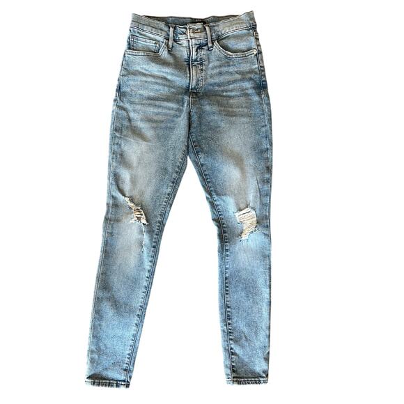 Express Jeans, Skinny High Rise Hyper Stretch, Size 6, Light Wash, Distressed - Picture 1 of 10